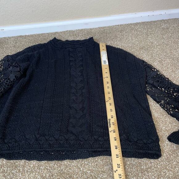 Fashion delicate crochet flower loose black sweater puff sleeve flared SZ XL - Picture 12 of 14